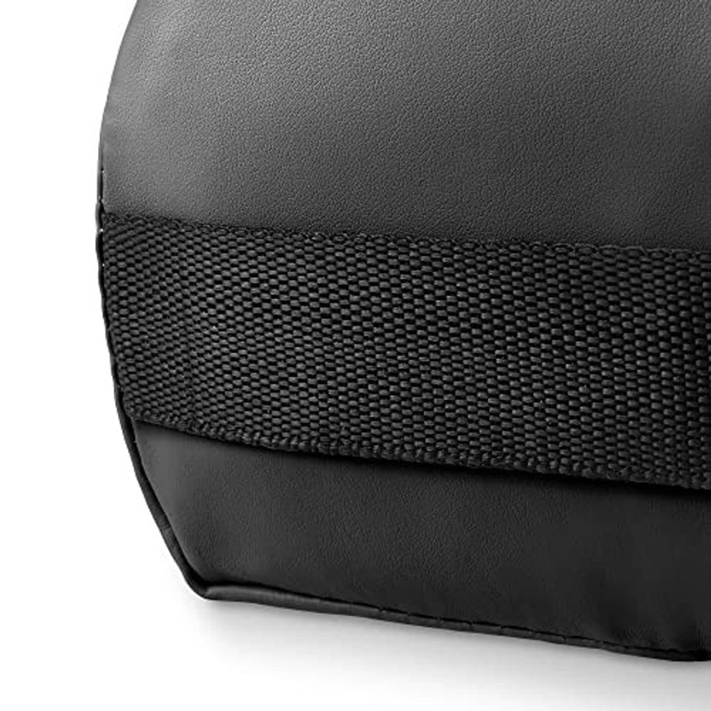 Black massage table bolster pillow with textured fabric band across the center