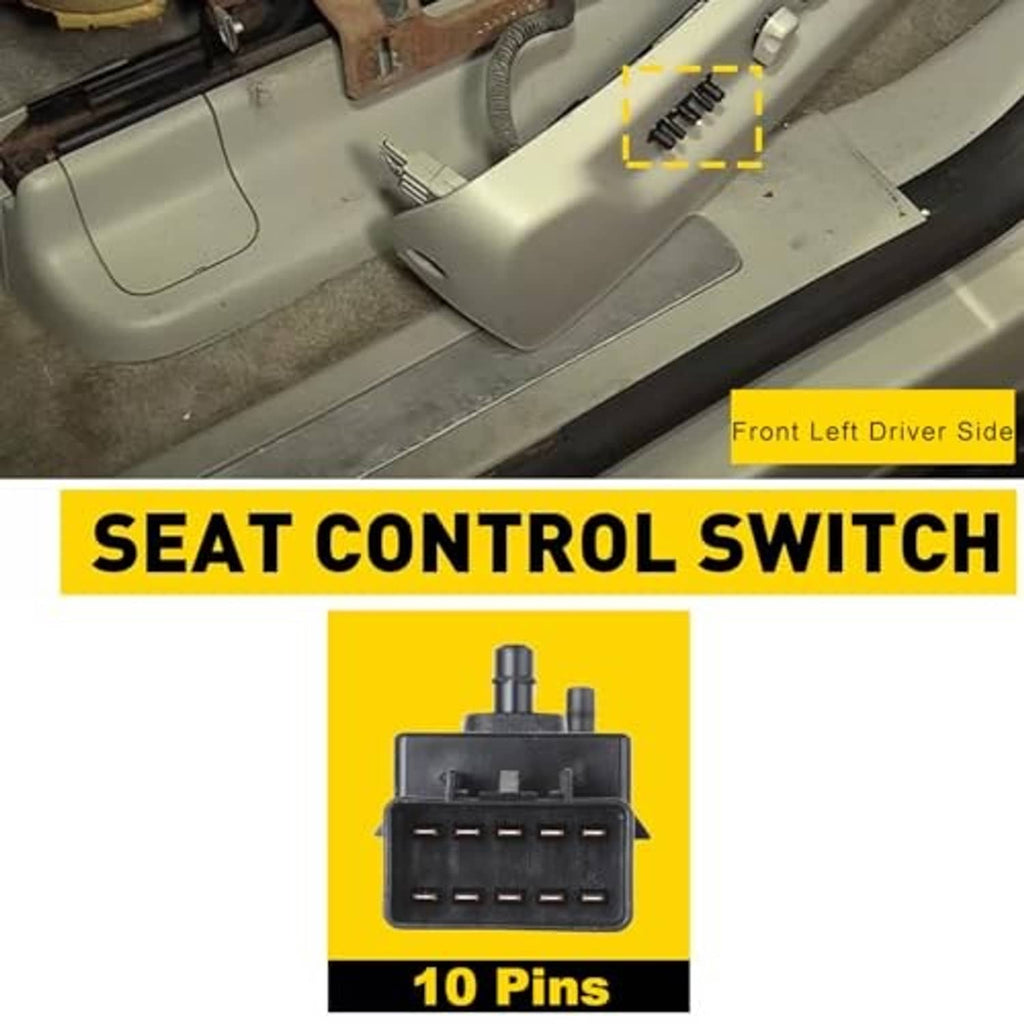 Power seat control switch installed near the front driver seat area wiring connector