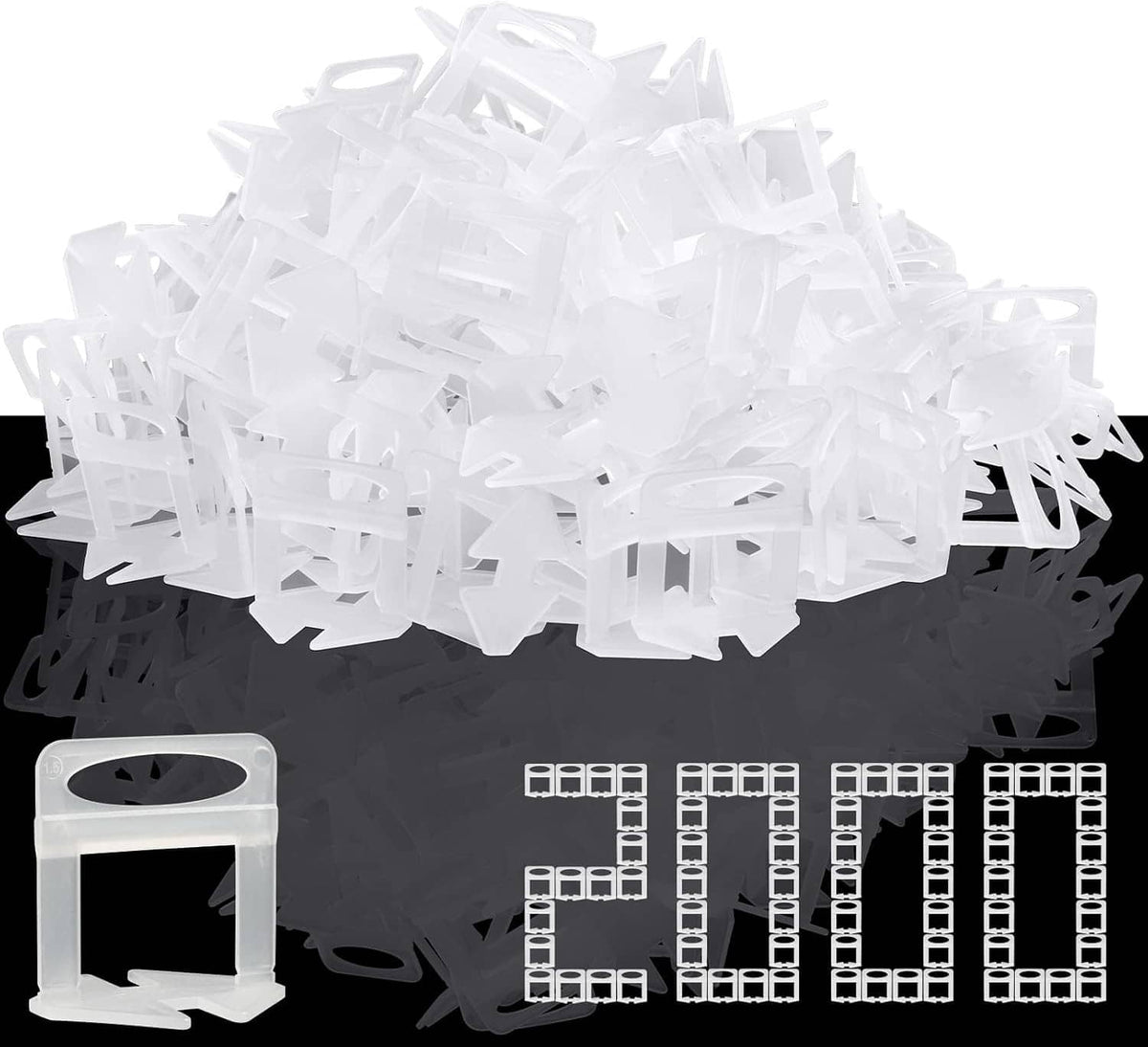White plastic tile leveling clips and spacer set with included leveling tool