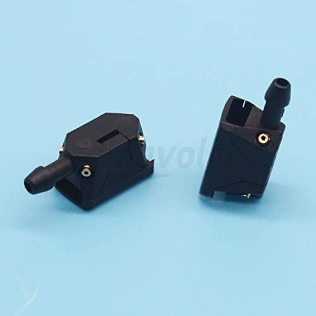 2-pack universal windshield washer nozzle arms, black housings with front jet nozzles.