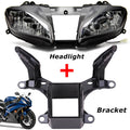 Motorcycle headlight assembly with black mounting bracket and upper stay fairing bracket