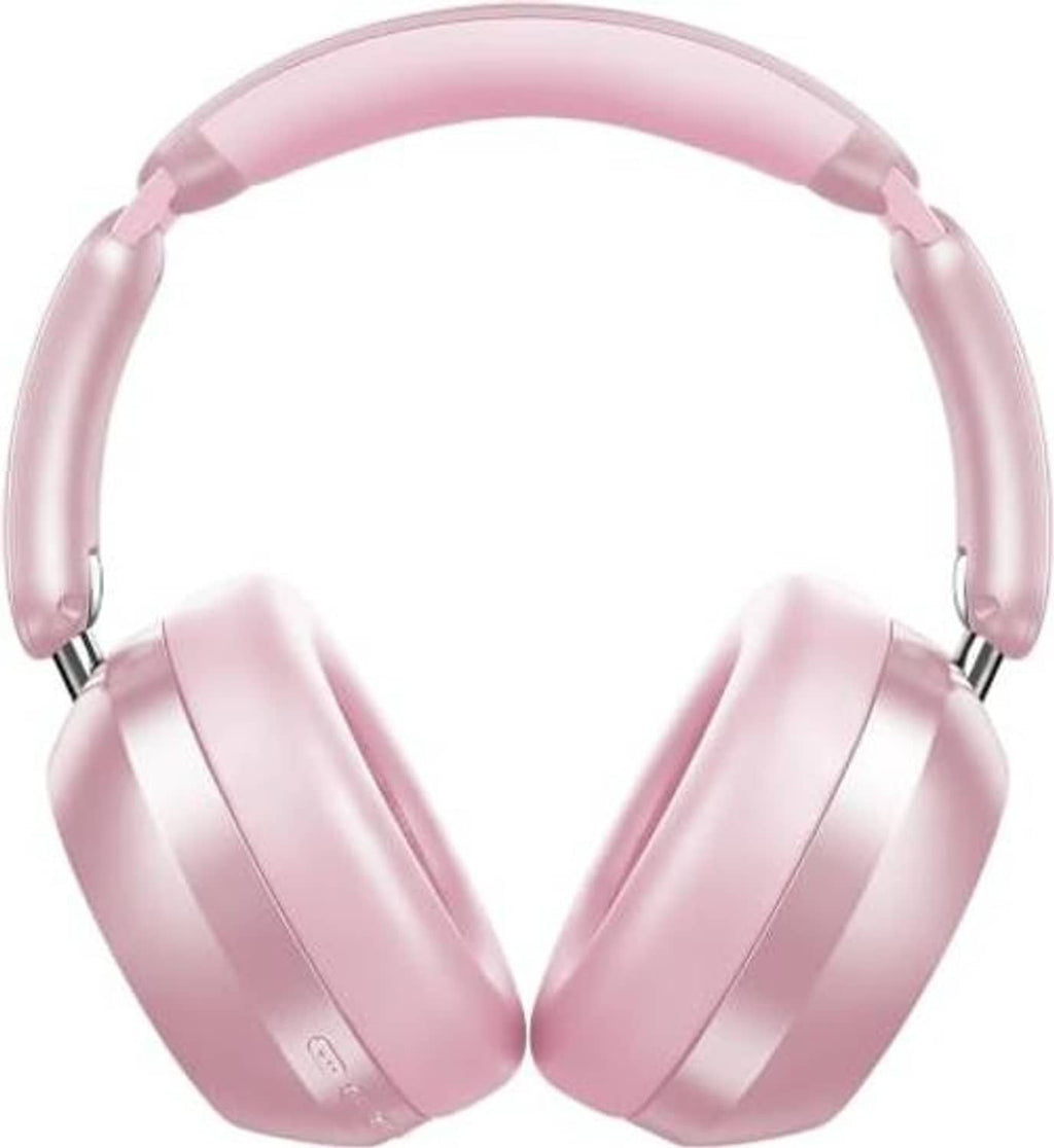 Pink wireless over-ear headphones front view with cushioned ear pads
