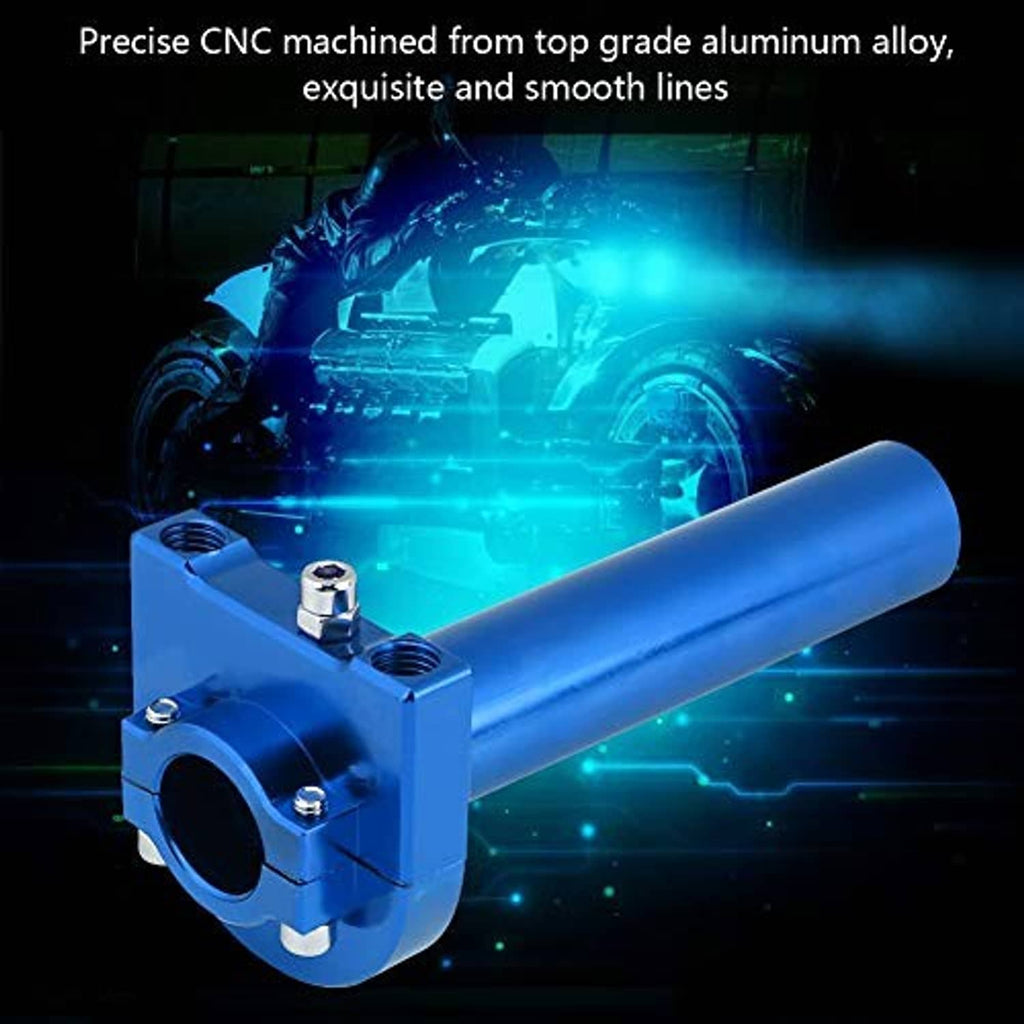 Blue aluminum motorcycle throttle tube and clamp housing for handlebar installation