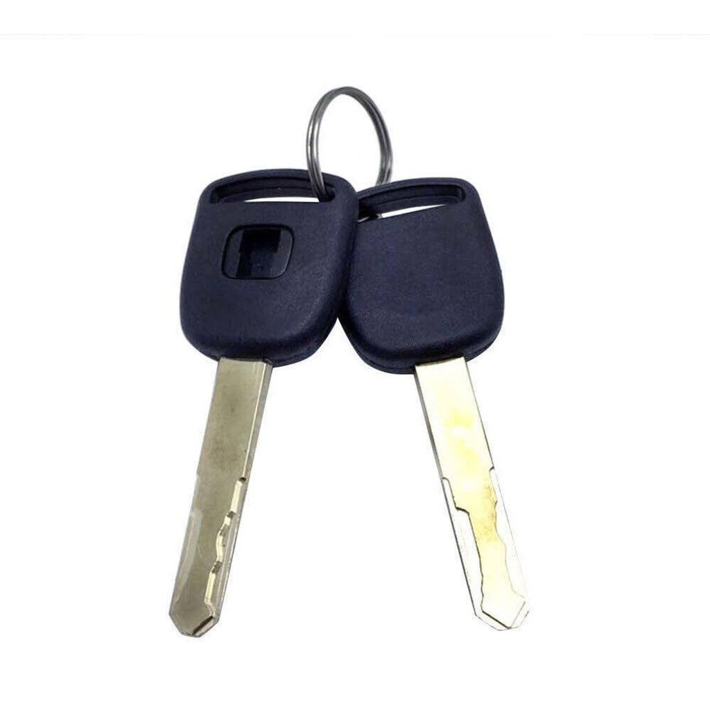 Two ignition keys with black heads and gold metal blades