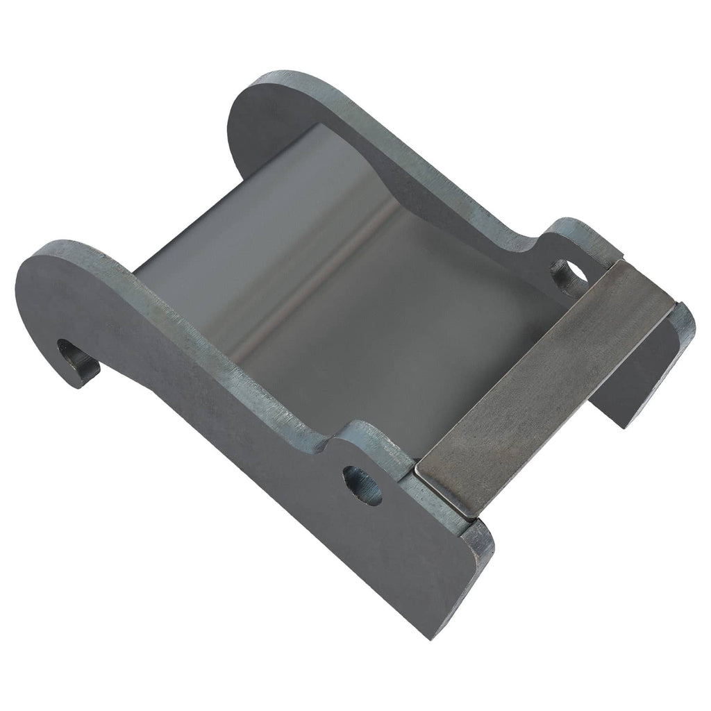 Dark gray excavator coupler bracket with open bucket-receiving center and side fork tabs