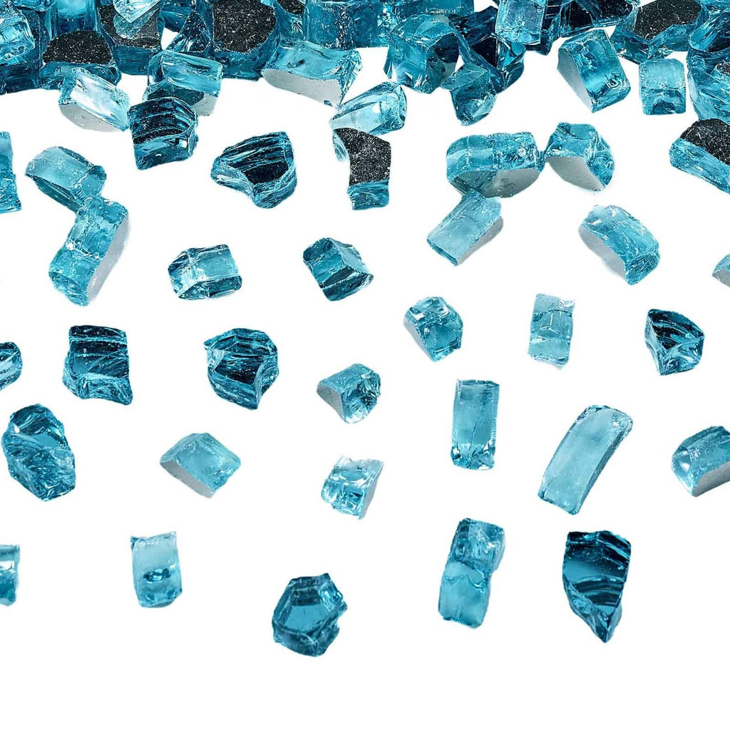 Aqua blue translucent glass stones scattered, 1/2-inch chunks
