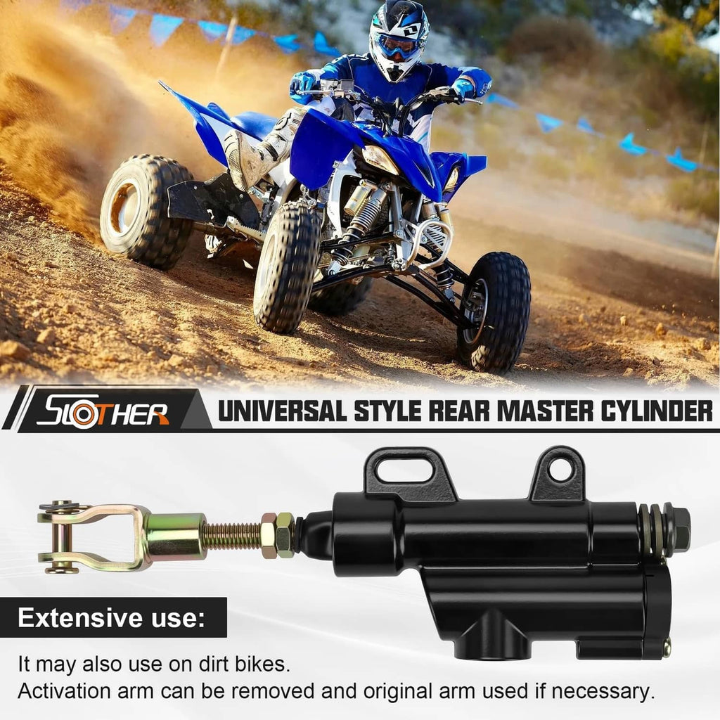 Universal style black rear master cylinder with gold rod and front clamp ring