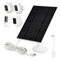 Solar panel charger with white stand and cable, featuring a black solar panel