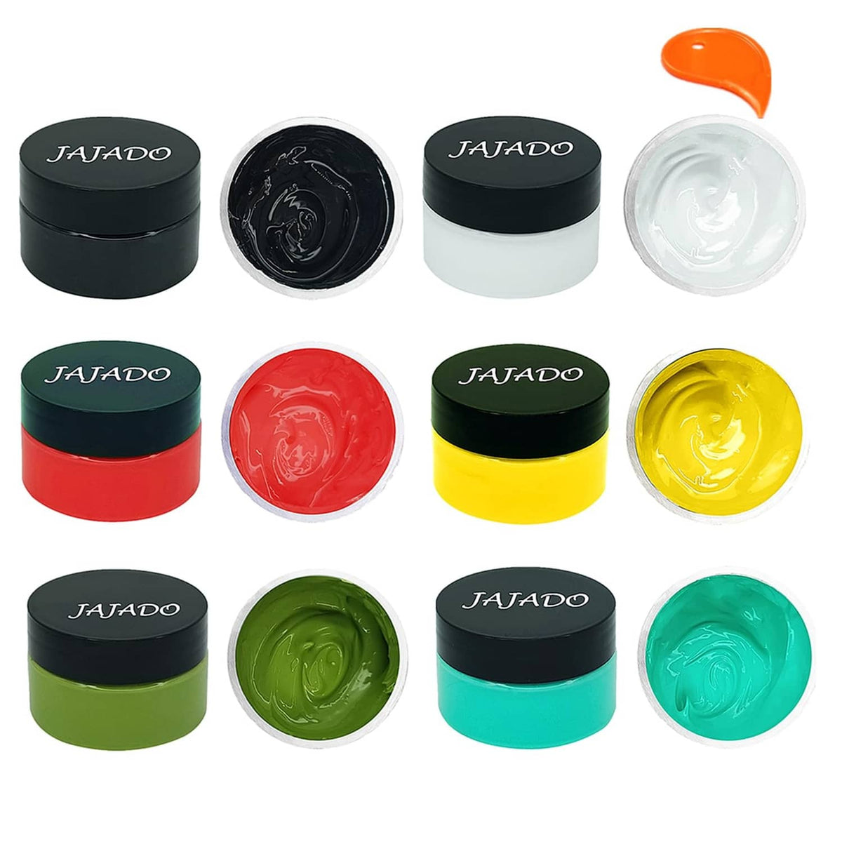 Chalk paste fabric screen printing ink jars in multiple colors