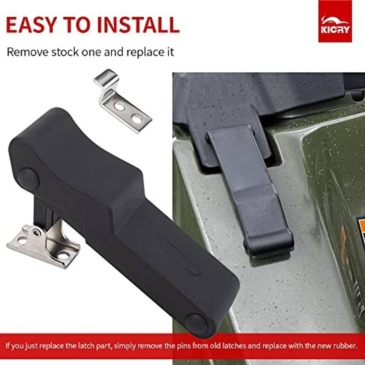 Black rubber draw latch with included metal mounting hardware