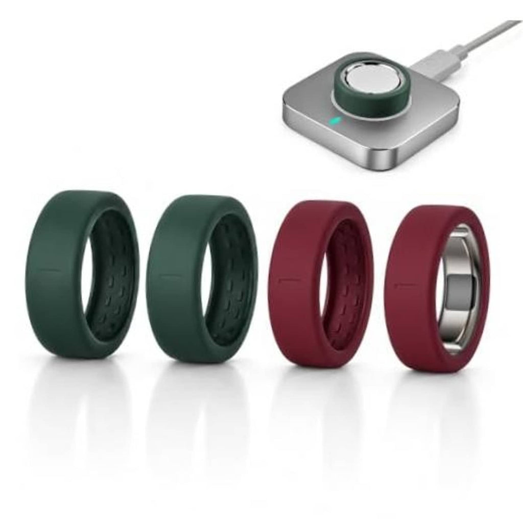 4-pack silicone ring covers for Oura Ring 5, ultra-thin dark green and burgundy set