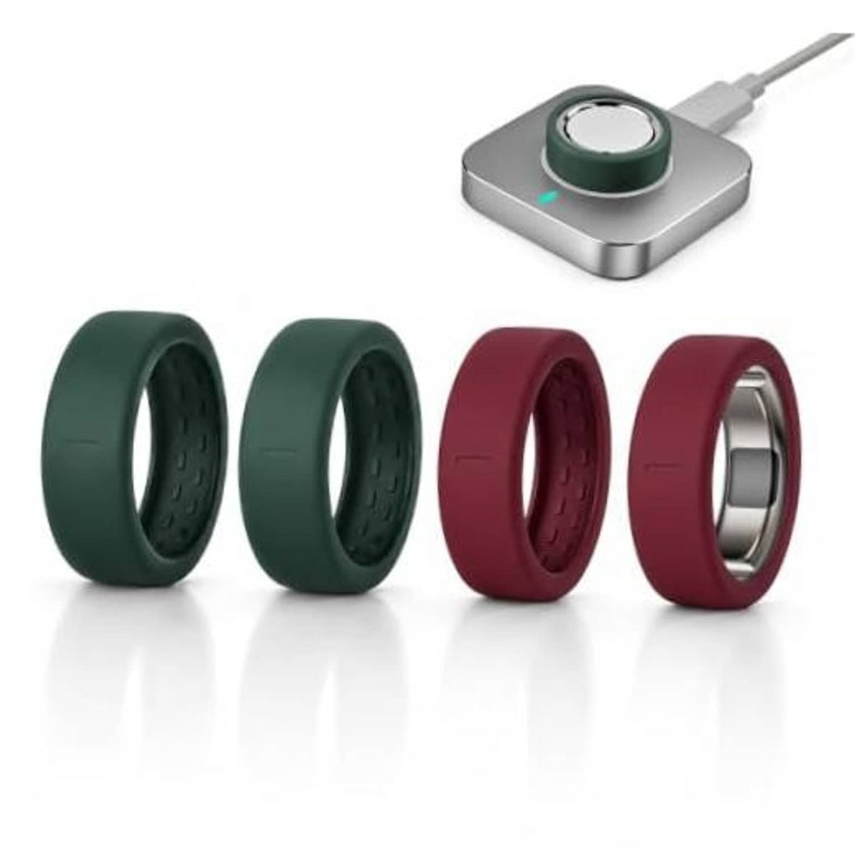 4-pack silicone ring covers for Oura Ring 5, ultra-thin dark green and burgundy set
