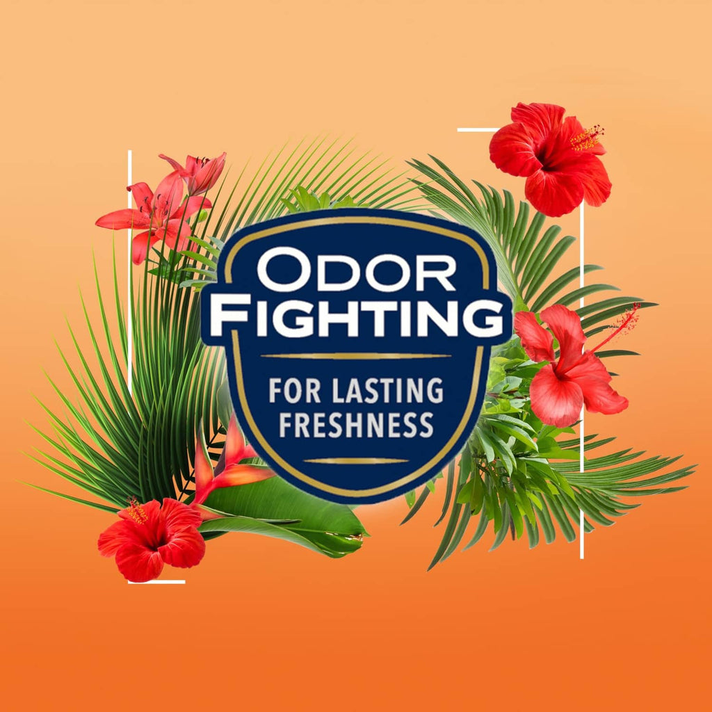 Odor fighting for lasting freshness badge with tropical flowers