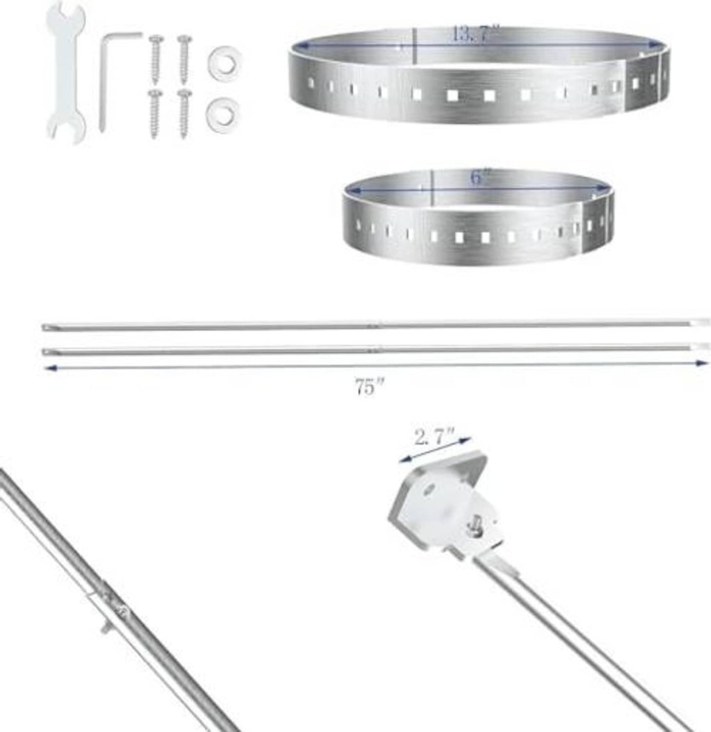 Stainless steel roof support kit parts: adjustable rods, mounting ring, and hardware