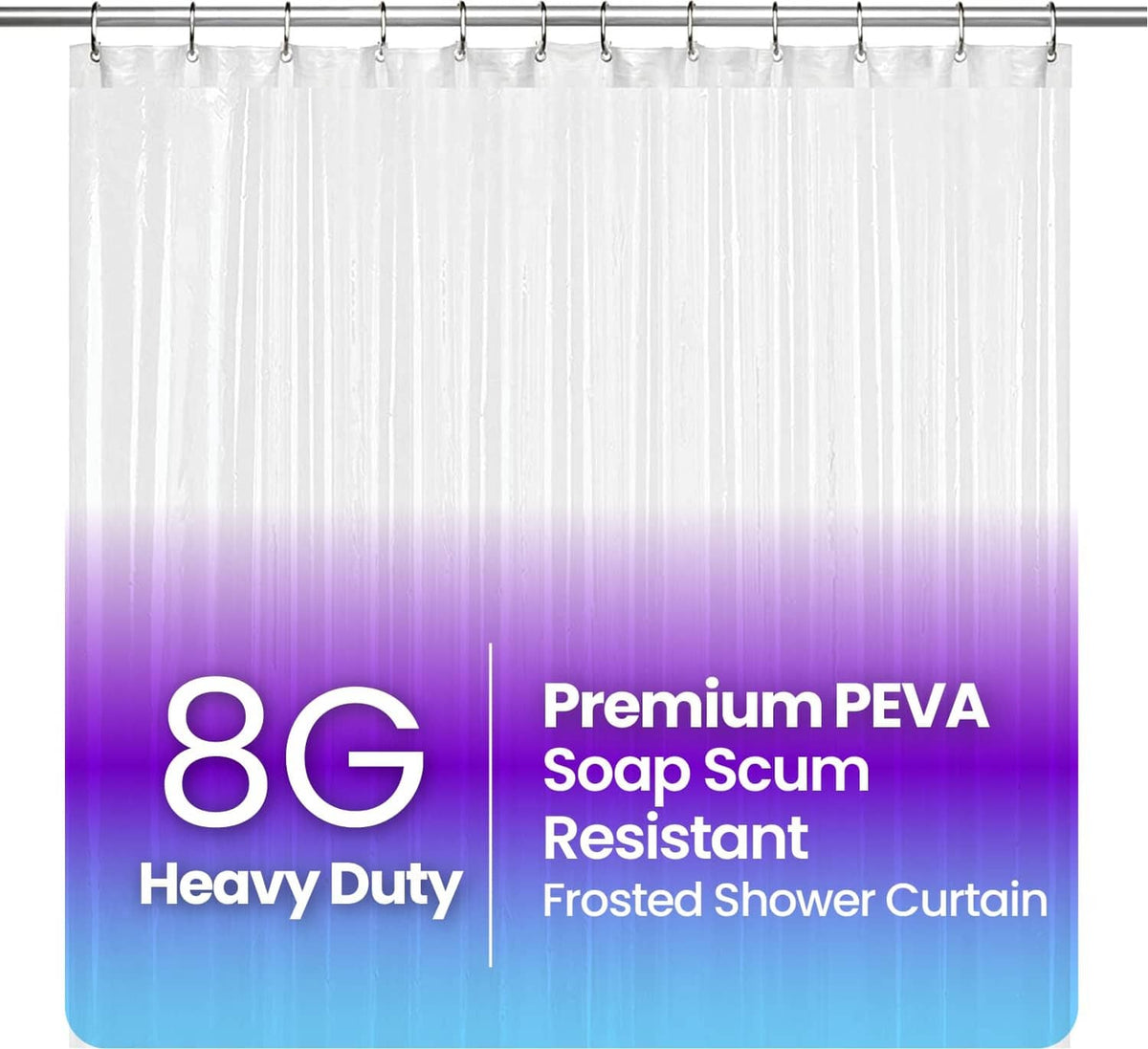 Heavy-duty frosted PEVA shower curtain with metal grommet top