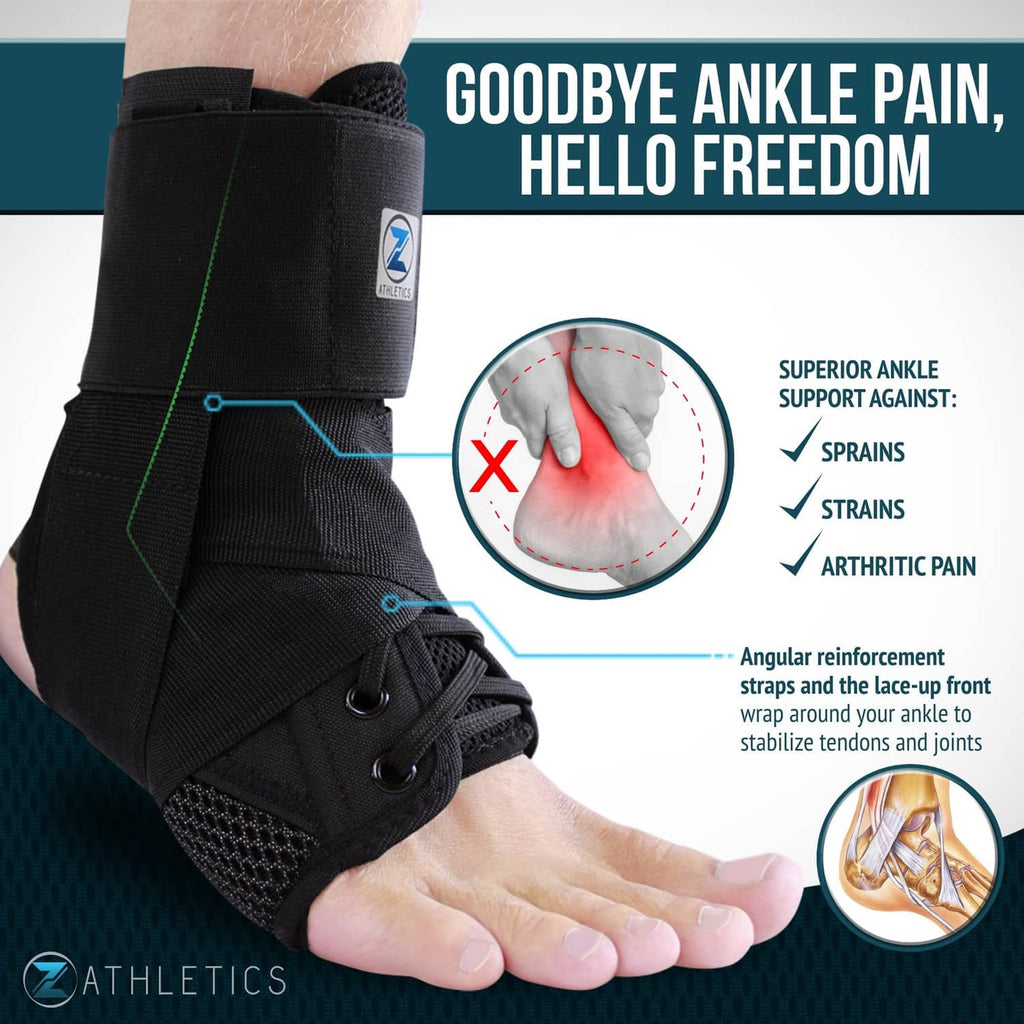 Black ankle brace with lace-up reinforcement and ankle stabilizing straps