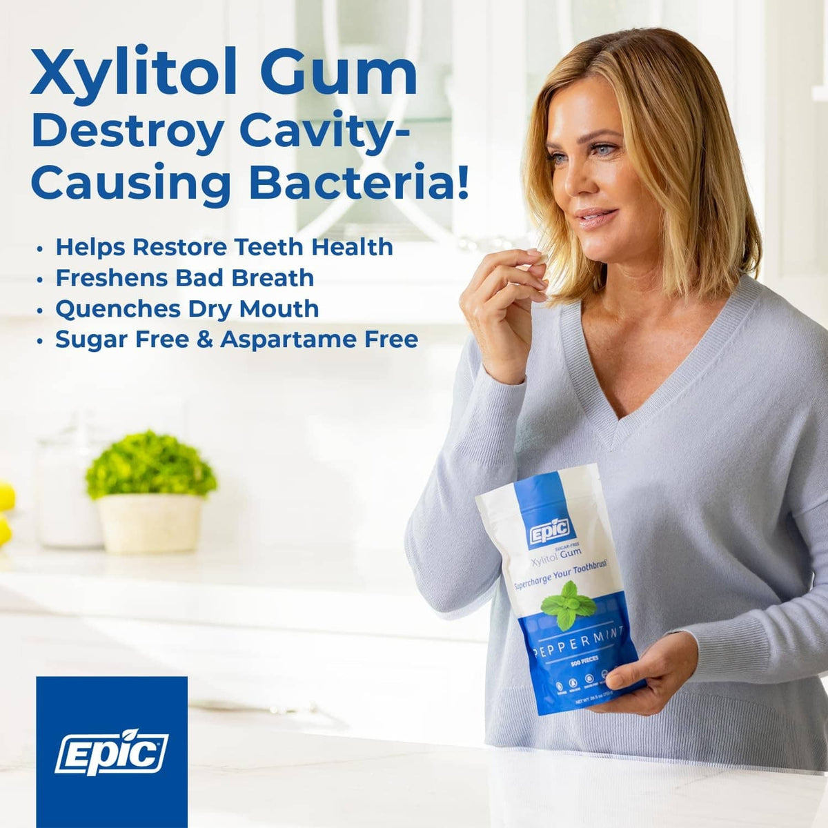 Sugar-free spearmint xylitol gum pack held in hand