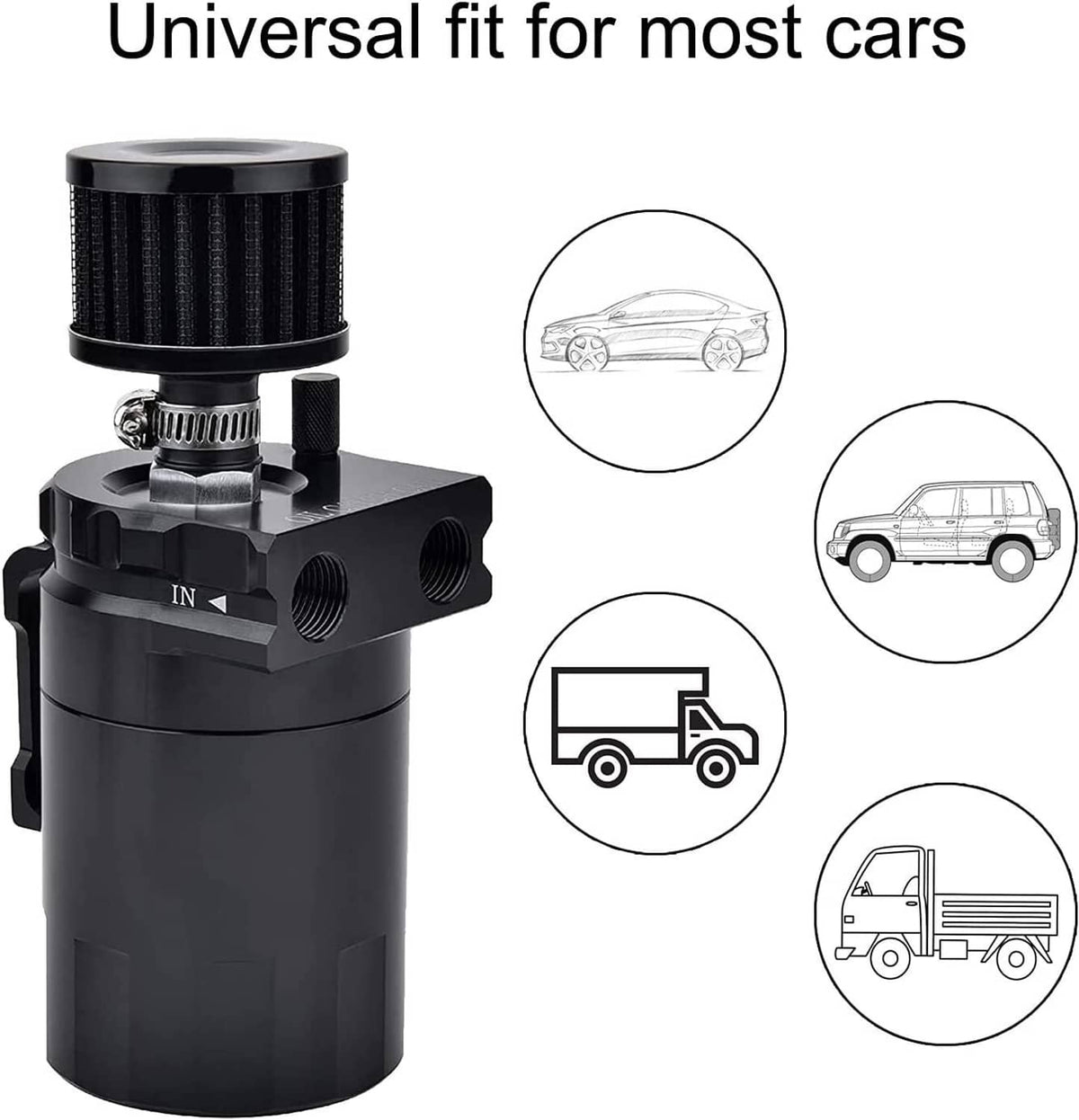 Universal oil catch can reservoir tank with breather filter for most vehicles