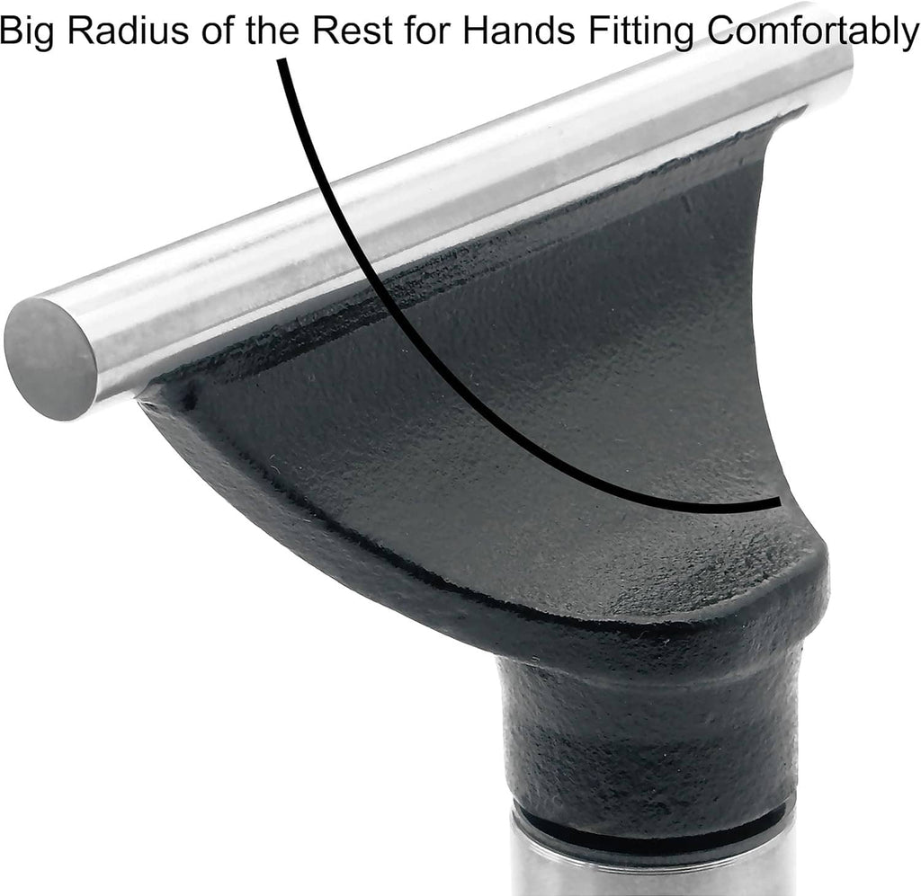 Black curved lathe tool rest with wide rounded handle support and metal post