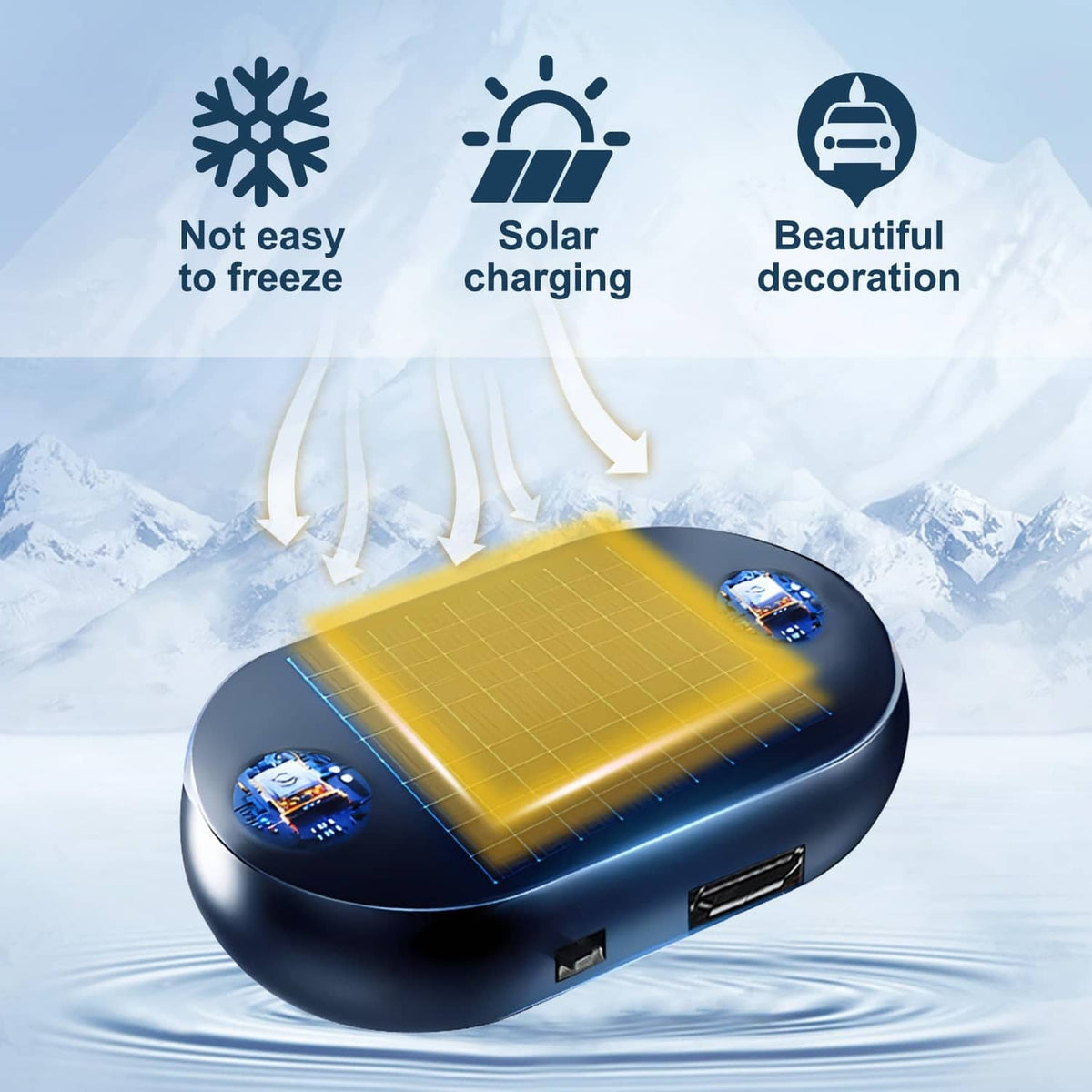 Blue solar-powered electromagnetic car snow removal device with USB ports