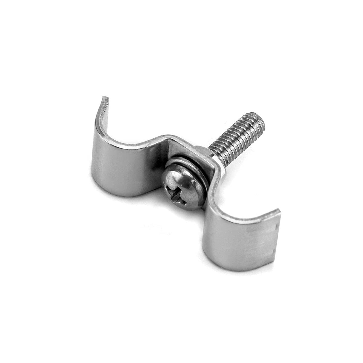 Stainless steel double-line fuel line clamp with embedded bolt and curved bracket