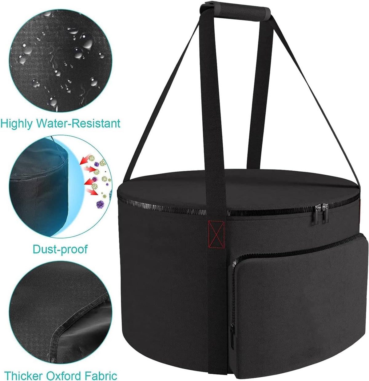 Black oxford fabric carrying bag with water-resistant, dust-proof finish