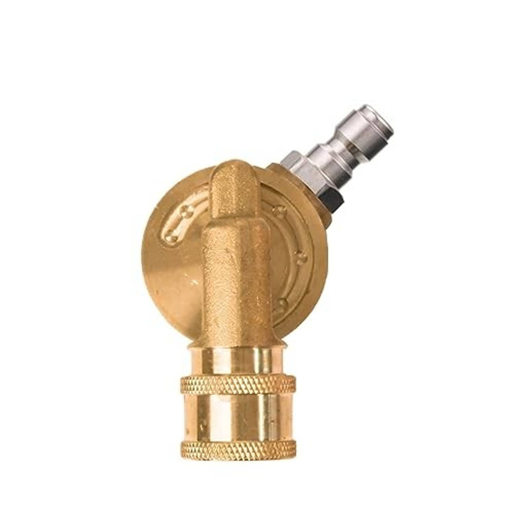 Gold-tone pivoting pressure washer coupler with quick-connect fitting and angled swivel head
