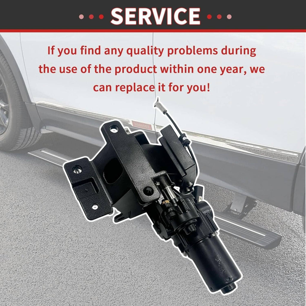 Power running board motor bracket with black actuator and mounting plates