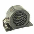 Car backup alarm buzzer horn with circular grill and two metal terminals