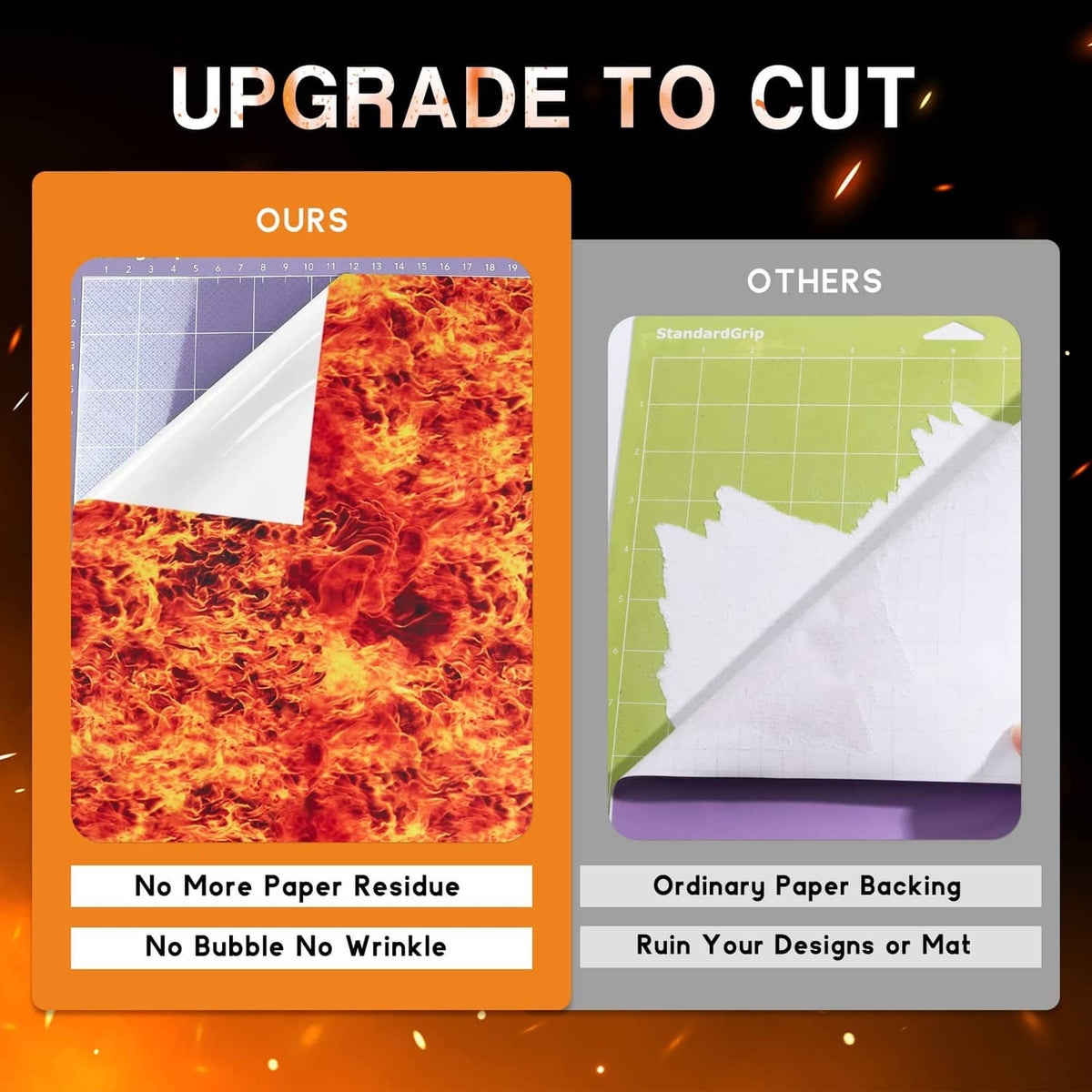 Flame permanent vinyl material sheet on grid backing with smooth, residue-free look