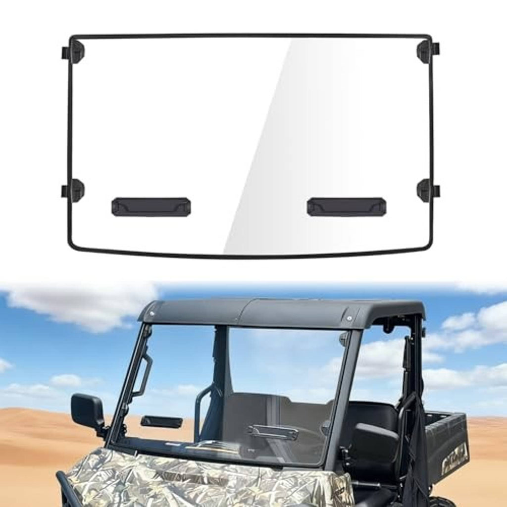 Front windshield with clear panel and black frame; includes two vent blocks