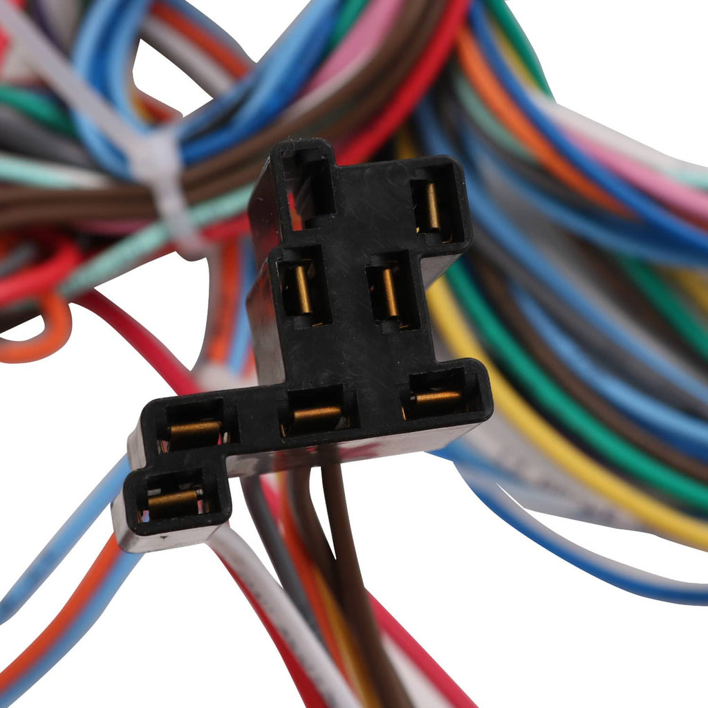 Universal 22-circuit wiring harness multi-pin connector with colored wire leads