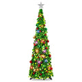 5 ft green pop-up Christmas tree with star topper, LED lights, and multicolor ornaments