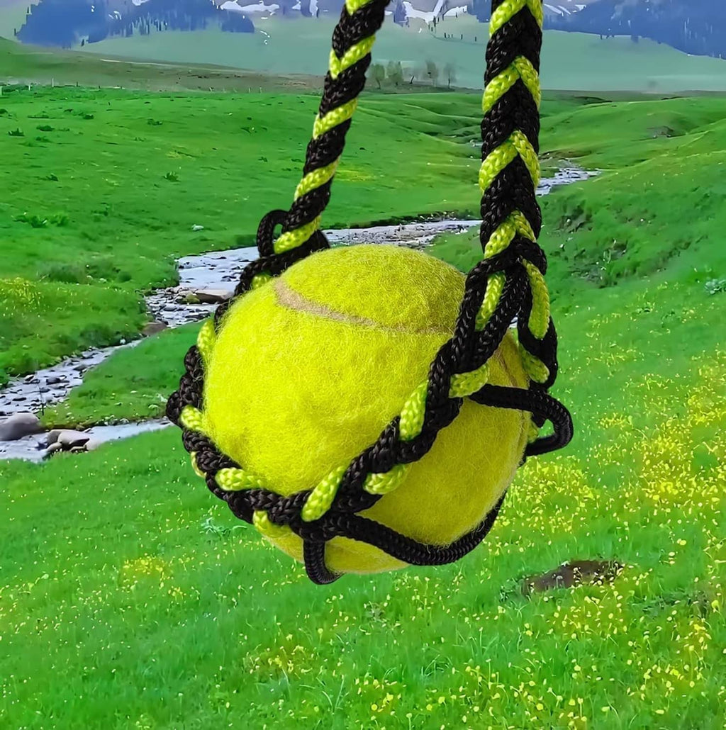 Felt pouch sling with bright lime pouch and green-black braided rope with loops