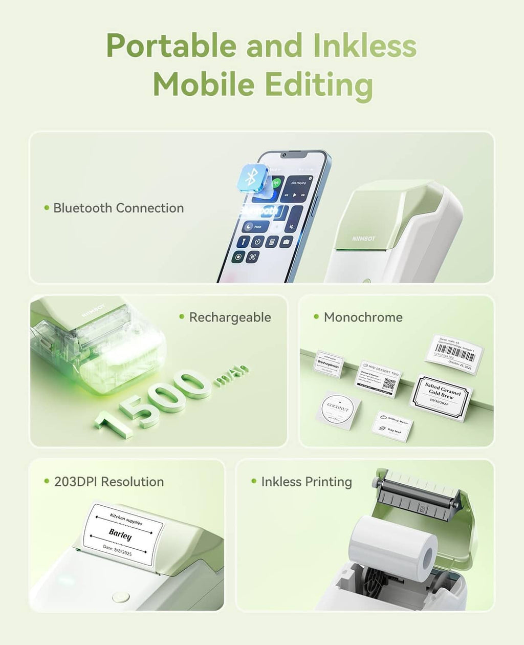 NIIMBOT B1 label printer shown with compact design and roll-ready label feed