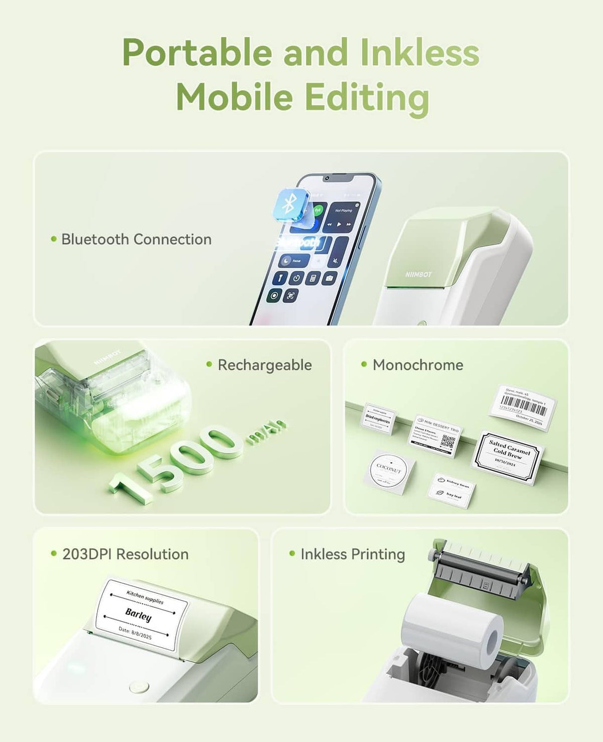 NIIMBOT B1 label printer shown with compact design and roll-ready label feed
