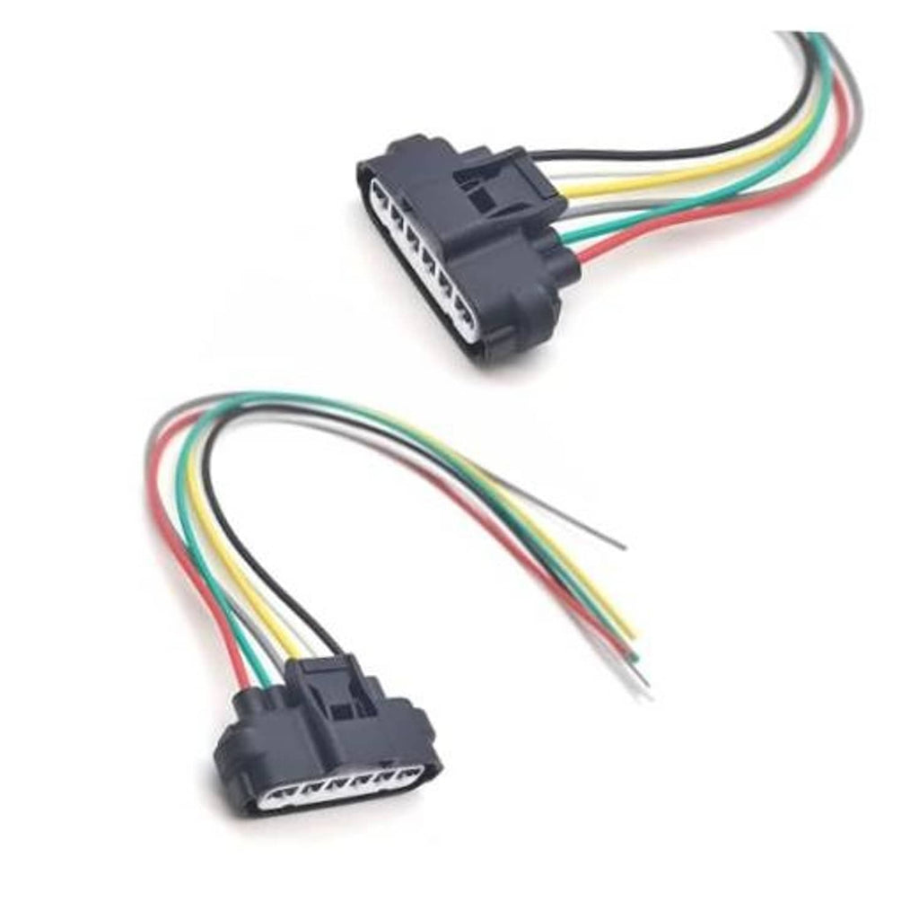 Throttle position sensor wiring pigtail with 6-pin connector, multi-color leads, black plug