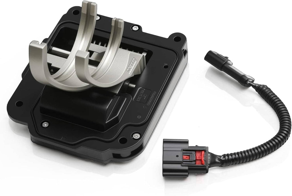Transfer case actuator with wiring harness, black housing and silver actuator arms