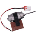 Refrigerator evaporator fan motor with metal shaft, brown housing, red/black wires