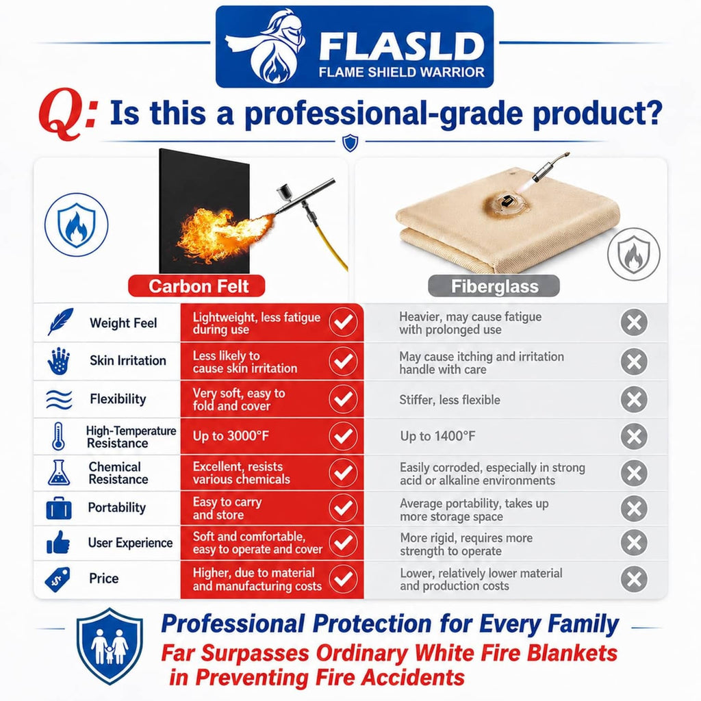 Black welding fireproof blanket mat with comparison icons for professional protection