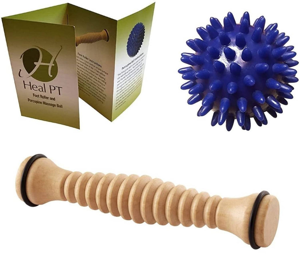 Foot massage roller and spiky ball set with blue spikes