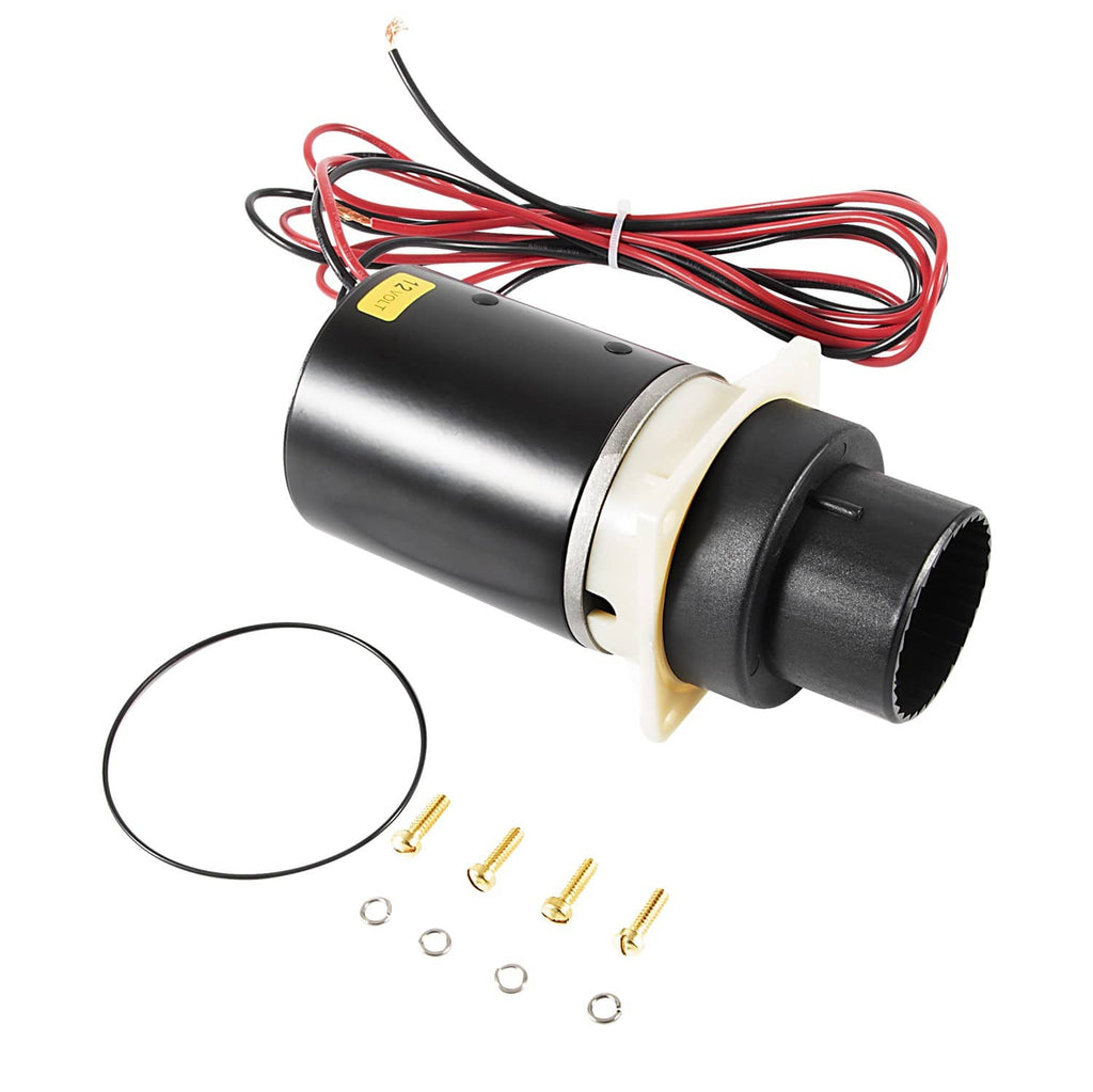 12V electric toilet motor pump with red/black wiring and mounting hardware included