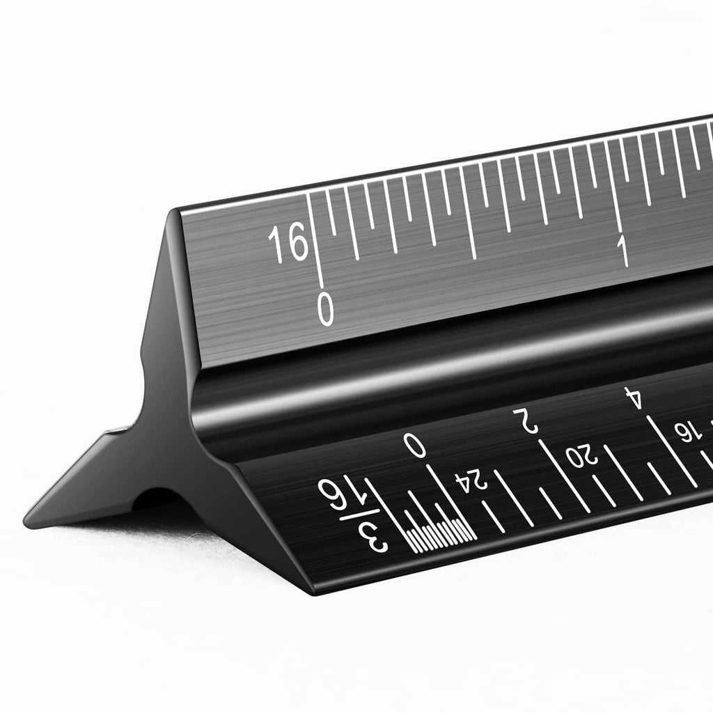 12-inch metal architectural scale ruler with etched imperial and metric markings