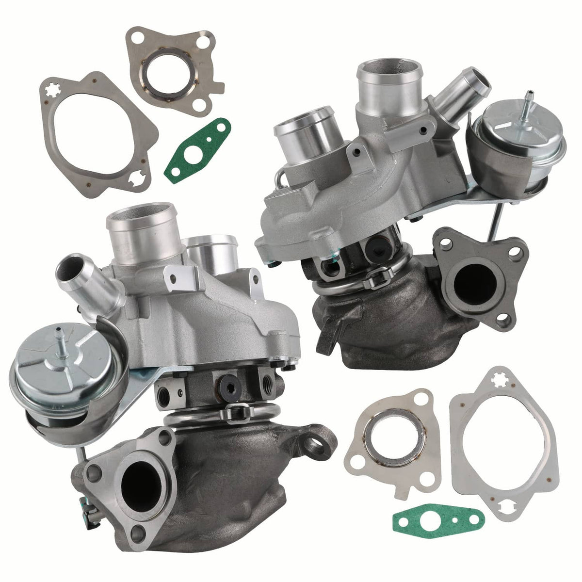 Turbocharger components kit with metal housings and green gasket plates