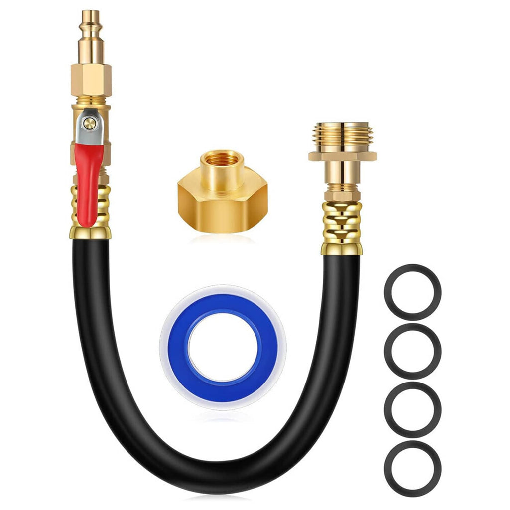 Air holding hose kit with black hoses, gold connectors, blue O-ring seal, and gaskets