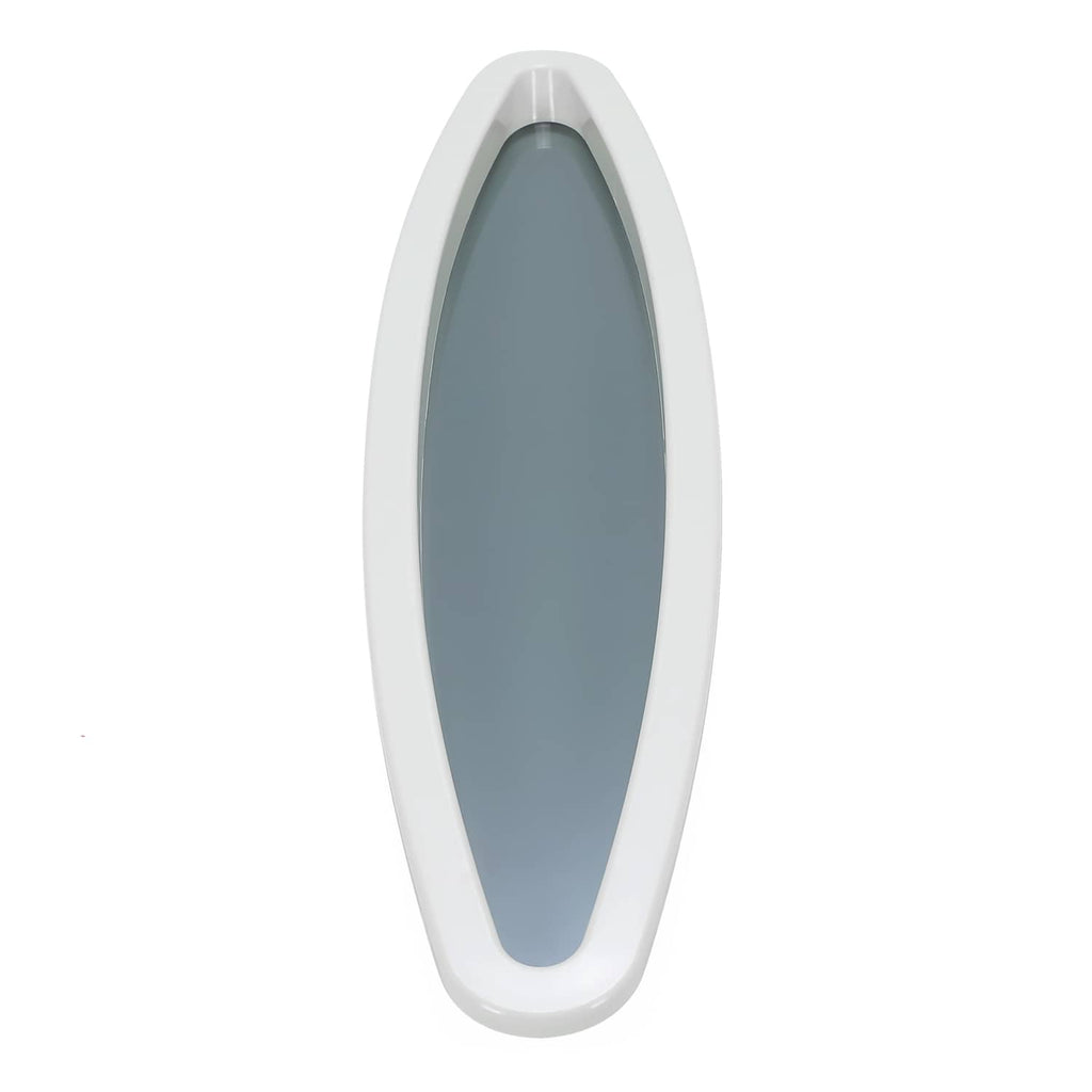Oval boat window outer ring, side profile in white with tinted glass insert