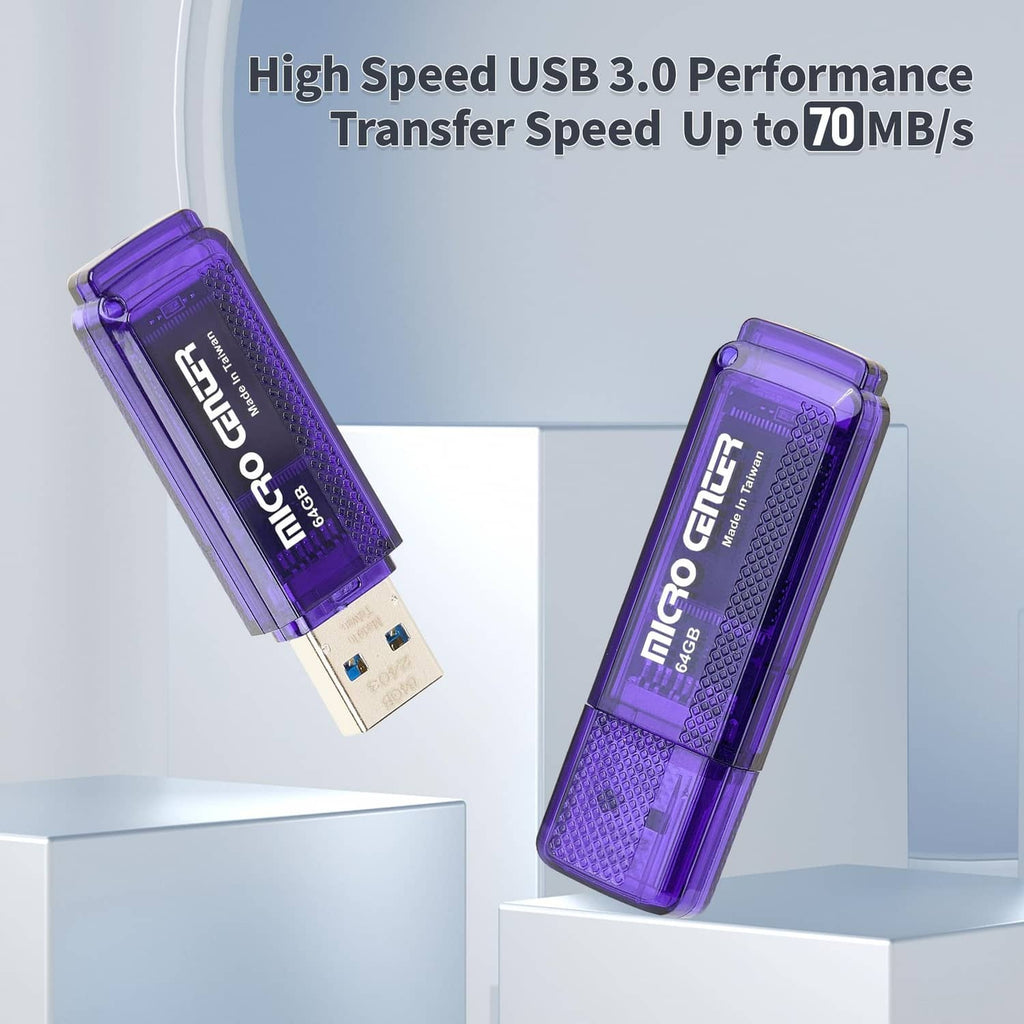 Blue USB 3.0 flash drives shown plugged into USB ports