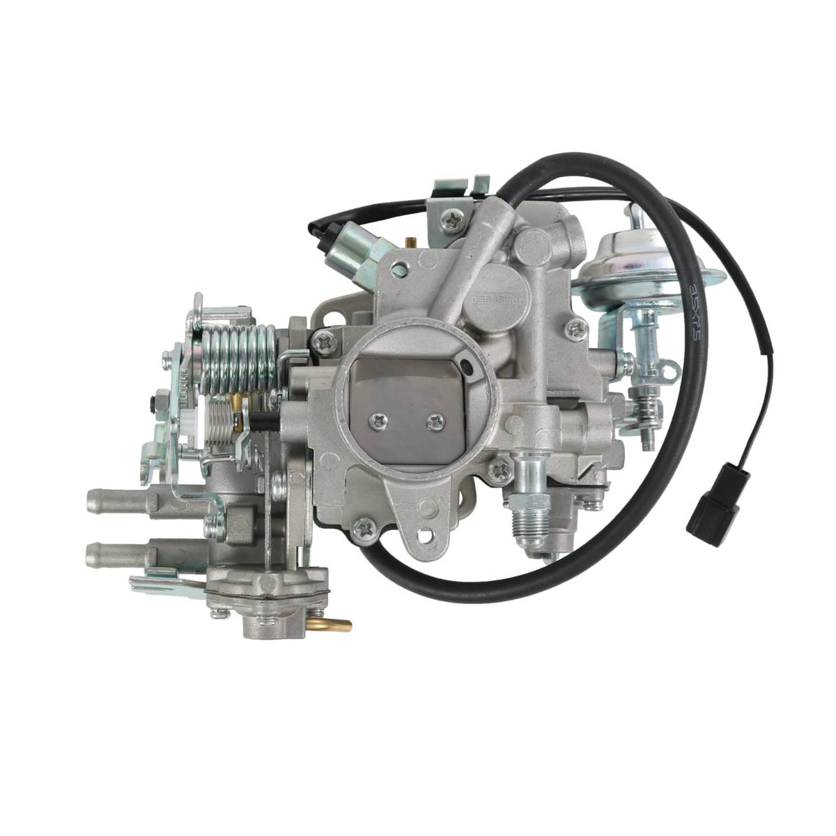 Carburetor assembly with black electrical connector and rubber hose