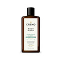 Cremo body wash bottle with Silver Water & Birch front label, amber bottle, black cap