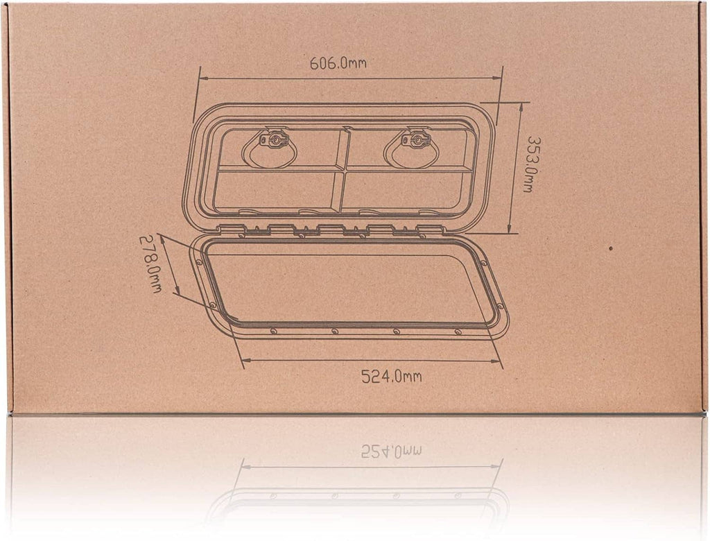 Marine deck hatch cover technical drawing with top and cutout dimension outlines